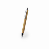 A bamboo push-action ball pen with a silver clip and tip. The pen features a natural bamboo finish.