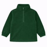 A green Youth Everest Polar Fleece 1/4 zip top with elasticated sleeves and a high collar. It has a brand logo.