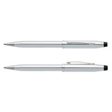 A silver Cross Century II ballpoint pen with a sleek design and a black tip and clip.