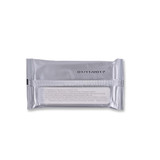 A silver packet of H2O Wet Wipes with a resealable closure, featuring a logo on the front.