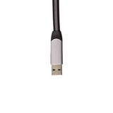 A charging cable with a gray USB connector and a braided black exterior.
