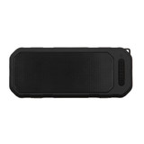 A water-resistant speaker featuring a robust design with a mesh front and control buttons on one side.