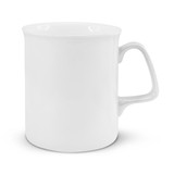 A Chroma Bone China Coffee Mug featuring a sleek white design and a sturdy handle, perfect for enjoying hot beverages.