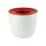 A mini desk plant pot in white with a red lid, featuring a simple, modern design and a circular opening.