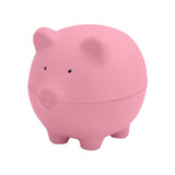 A pink pig-shaped stress toy with a matte finish and small black eyes, designed for stress relief.