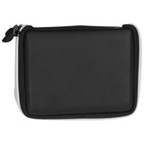 A black first aid kit with a zippered closure, made from durable material. It features a sleek, compact design.
