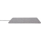 A grey ultra-thin fabric wireless charging pad with a sleek design and a connecting cable.