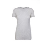 A women's tri-blend crew t-shirt in light grey, featuring short sleeves and a fitted design. It has a logo.