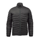 A men's thermal jacket in dark green, featuring a zip-up front and a padded design. It has a logo on the chest.