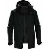 Men's Avalante System Jacket in dark green, featuring a hood and multiple pockets. Includes branding on the jacket.