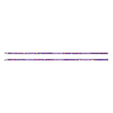 A vibrant purple dog lead featuring multicoloured patterns and a metal clip at one end. It has a branding logo.