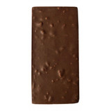 A rectangular chocolate honeycomb bar, featuring a textured brown surface, wrapped in a subtle sheen of chocolate.