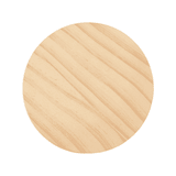 A round wooden candle holder with a natural finish, featuring light wood grain patterns.