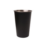 A stainless steel cup in black, featuring a shiny silver interior and a sleek, minimalist design.
