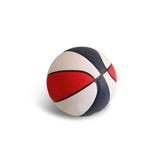 A basketball with a white, red, and navy colour scheme, featuring textured surface and a logo.