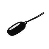 A black silicone luggage tag with a transparent window for identification and a loop for attachment.