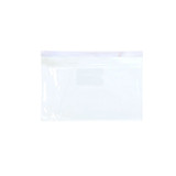 A transparent A4 file bag with a zip closure and a label holder, ideal for organising documents.