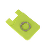 A green phone wallet featuring a metal ring for secure grip. Includes a slot for cards.