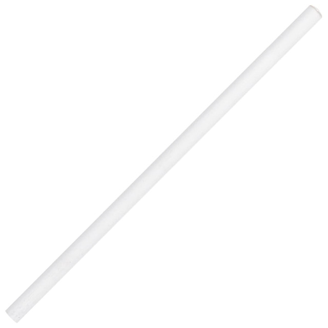 A white unsharpened pencil with a smooth finish. It has a logo near one end.