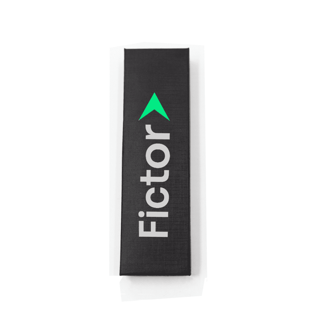 A black gift box designed for a pen, featuring a logo on the front.