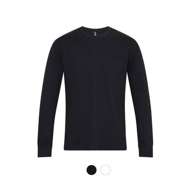 A long sleeve t-shirt in black with a simple design and a logo on the front. Available in additional colours.