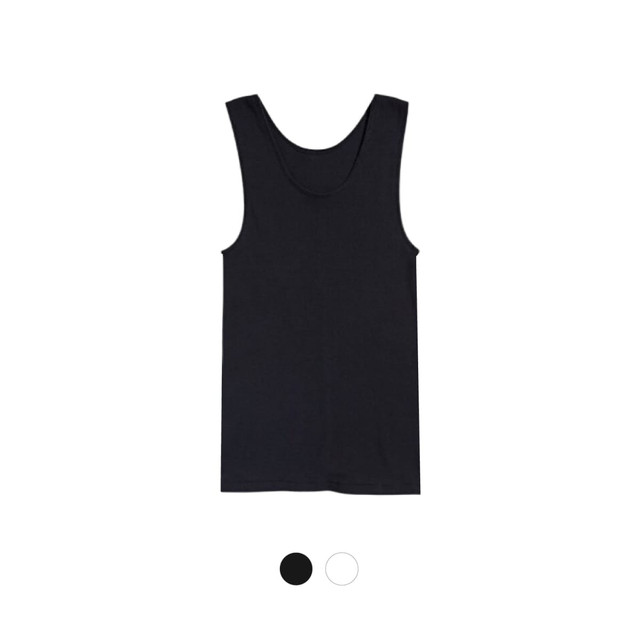 A black men's singlet with a simple design and a round neckline, featuring a logo.