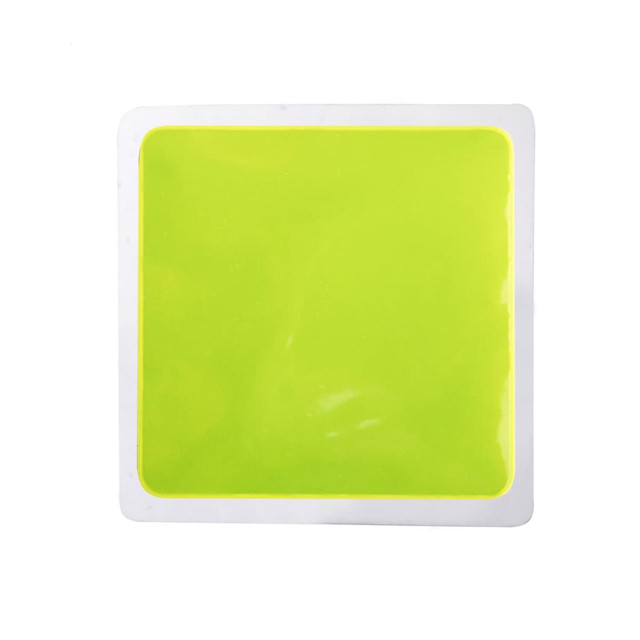 A square reflective sticker in bright yellow with a white border and a glossy finish.