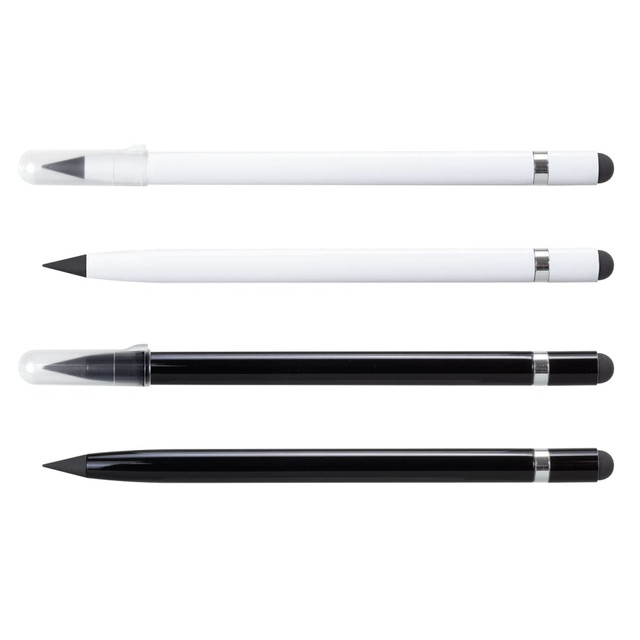 Four stylus pens in black and white, featuring a sleek design with varying shapes and tip styles.