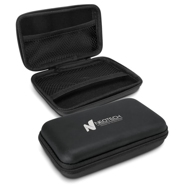 A green and black extra-large carry case with a zippered closure and internal mesh pockets, featuring a logo.