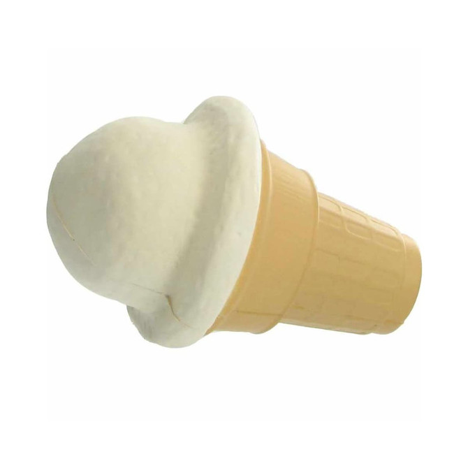 An ice cream cone-shaped stress reliever in cream and tan colours, featuring a textured cone design.