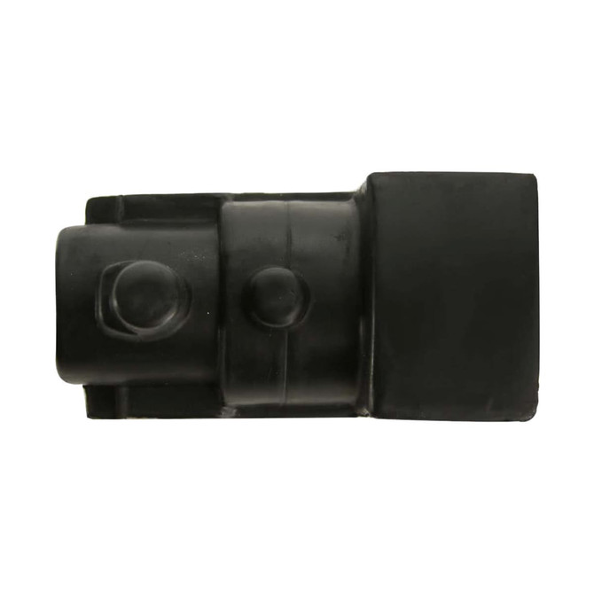 A black locomotive-shaped stress reliever with a simple design, featuring rounded and rectangular elements.