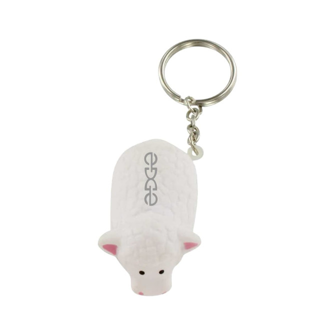 A white sheep-shaped stress reliever keyring with a metal keychain attached, featuring textured detailing.