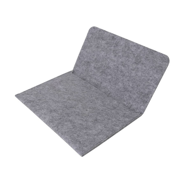 A small grey felt file pouch with a wide opening and a minimalist design, featuring a subtle brand logo.