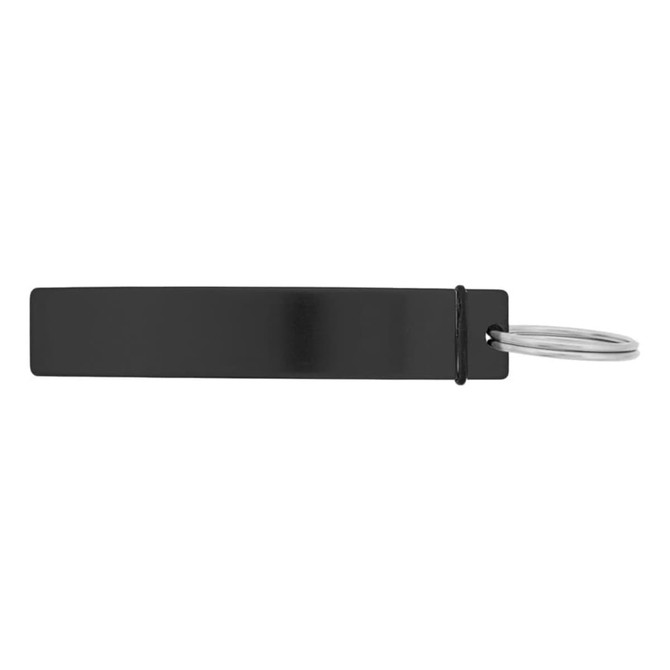 A drink bottle opener in sleek black, featuring a simple rectangular design and a keyring attachment.