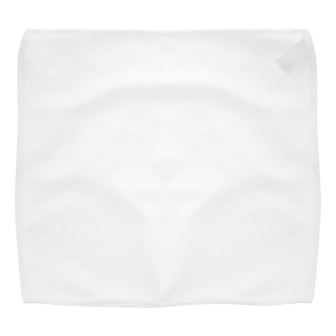 A white microfibre pouch and cloth, designed for sunglasses, featuring a simple design and a label.