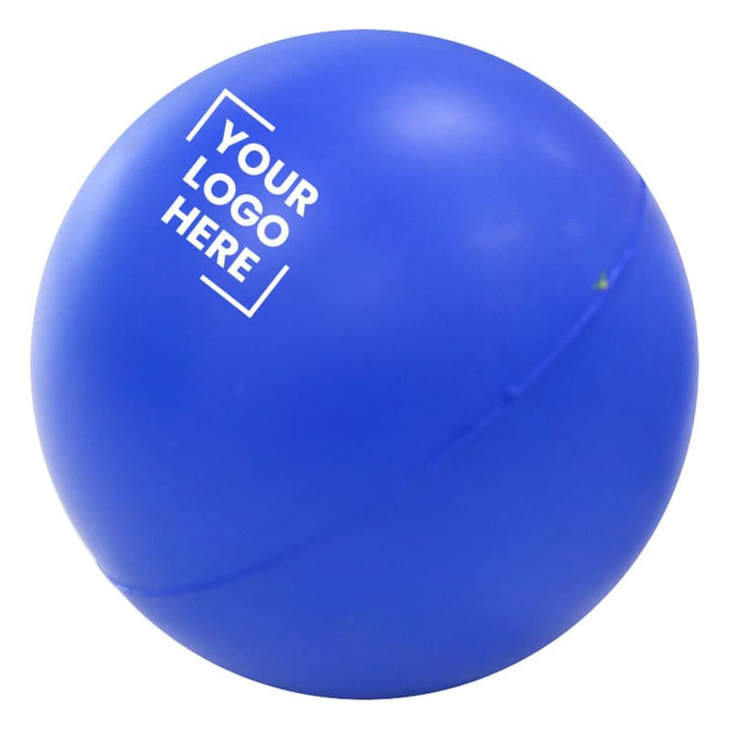 A blue massage ball with a logo feature, designed for stress relief and relaxation.