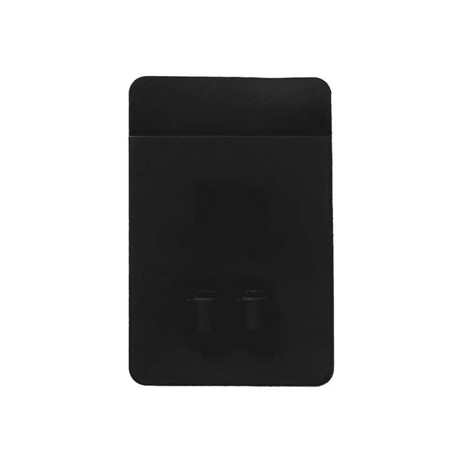 A black silicone phone wallet with two credit card slots and a sleek design.