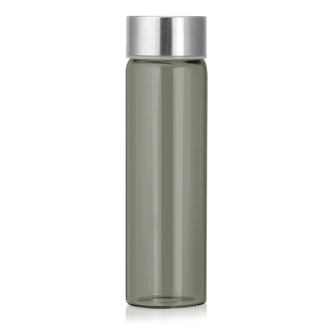 A drink bottle with a silver lid and a translucent green body, holding 800ml. It features a logo on the side.