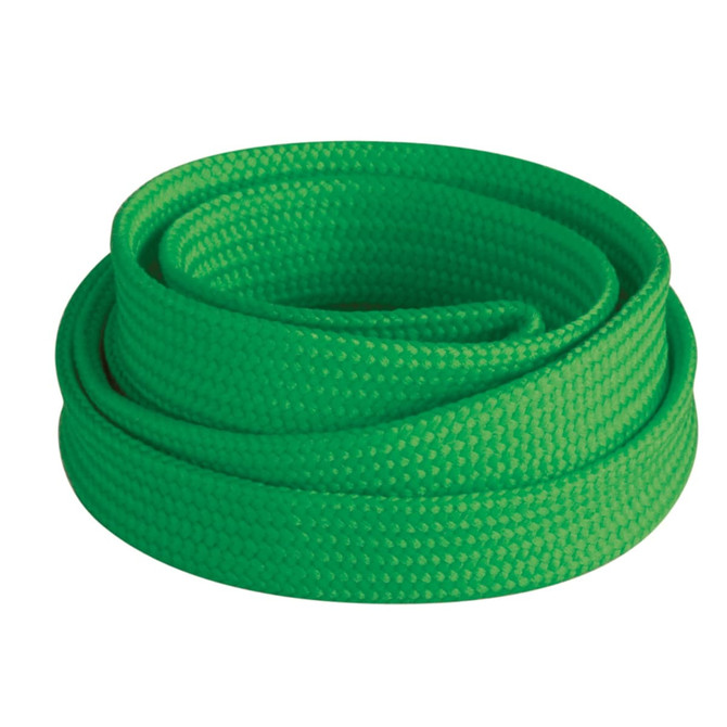A green tubular lanyard, 10mm wide, coiled neatly. It features a textured surface and includes a logo.