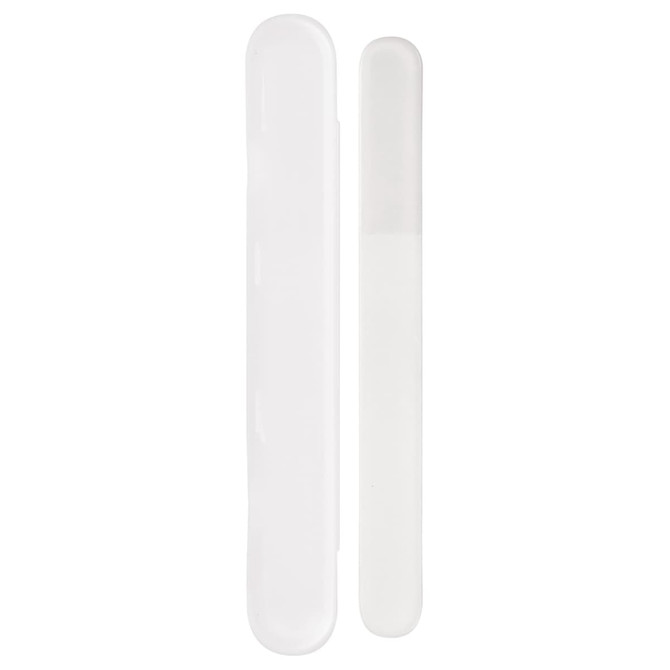 A set of two glass nail files in white, one large and one small, with a sleek design.