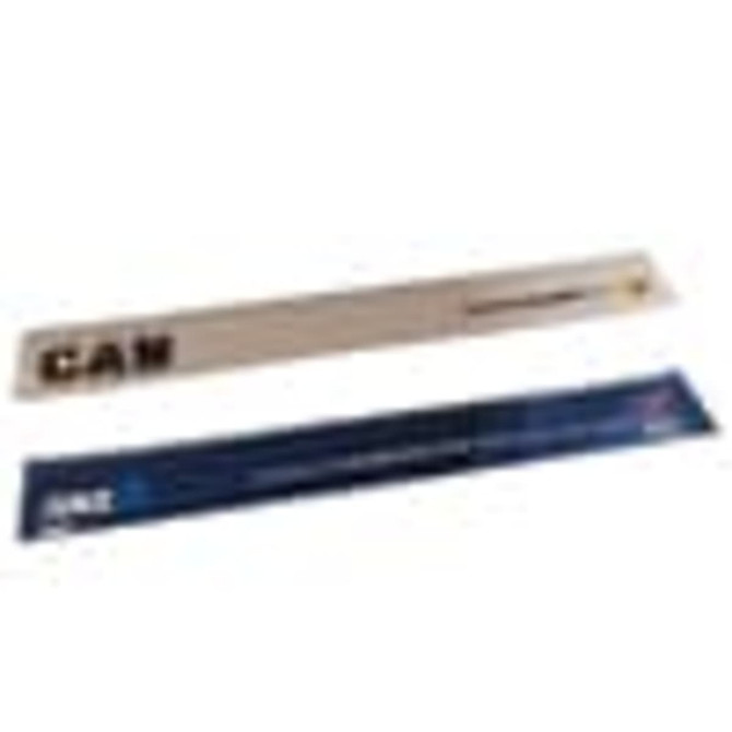 A flexible synthetic ruler in cream and navy, measuring 15 cm, with a logo on one side.