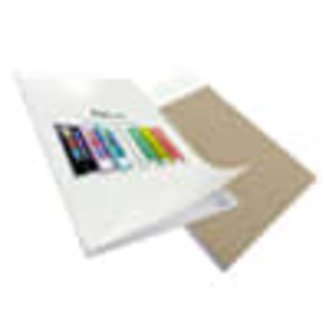 A4 wrap over cover in white with a coloured design, featuring a light brown reverse side. Includes a logo.