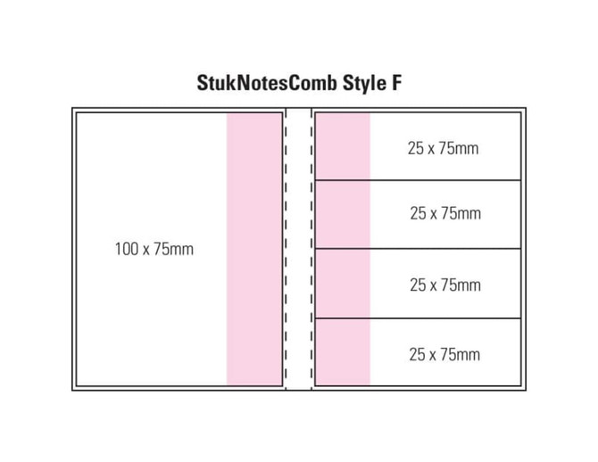 A laminated multi-colour pad featuring four sections and a logo, with various sizes of sticky notes.