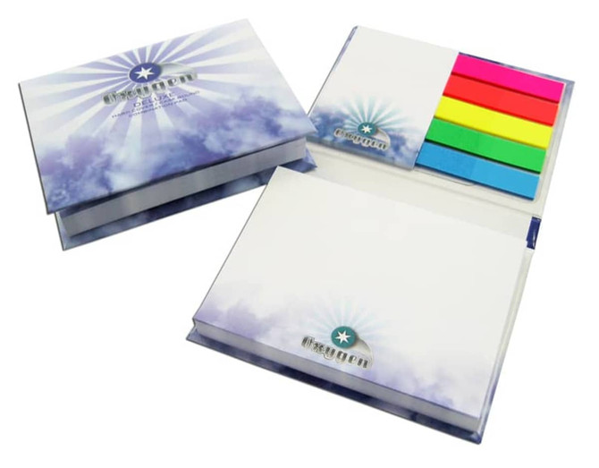 A notebook with a colourful cover featuring five film markers in pink, orange, yellow, green, and blue.