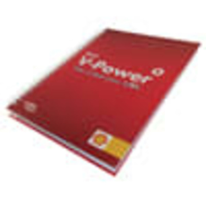 A4 hard cover wiro bound book with a red cover and an illustration on the front, featuring a logo.