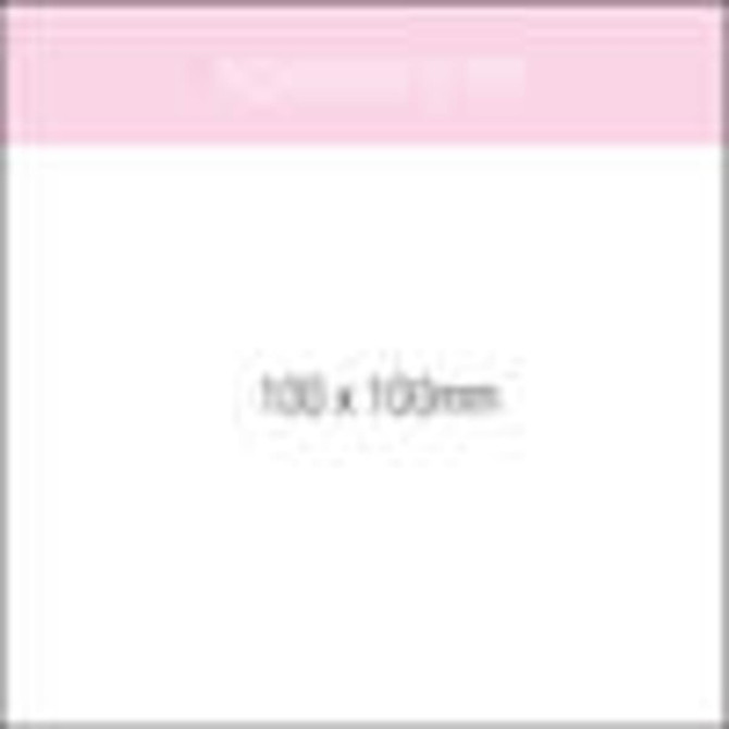 A white notepad measuring 100x100mm with a plain design. Includes a logo in the top section.