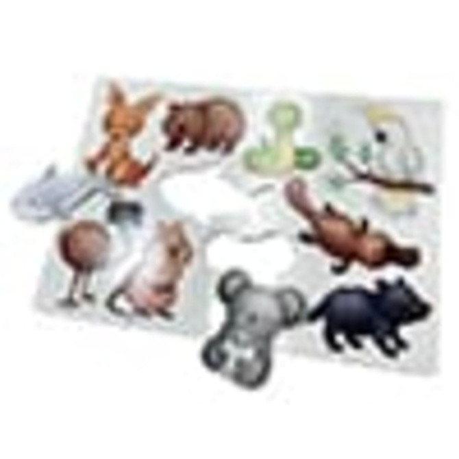 A die-cut magnet sheet featuring various Australian animals in multiple colours, presented in a printed envelope.