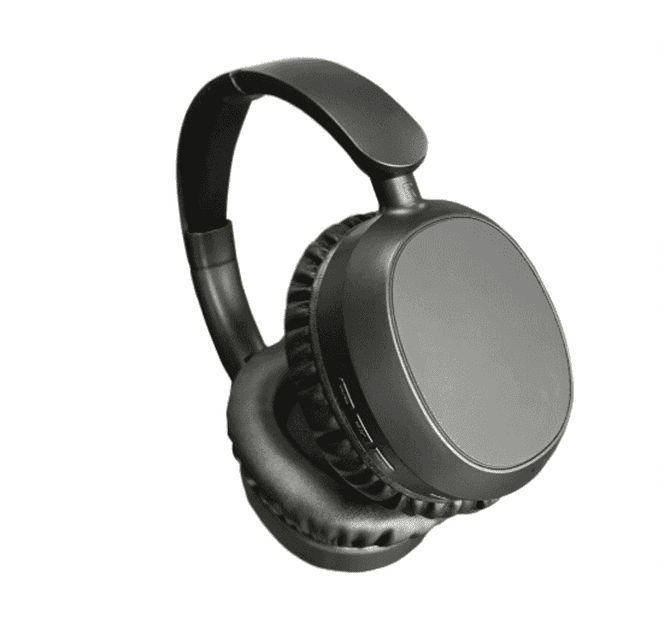 ANC Bluetooth headphones in black with cushioned ear pads and adjustable headband, featuring a minimalist design.