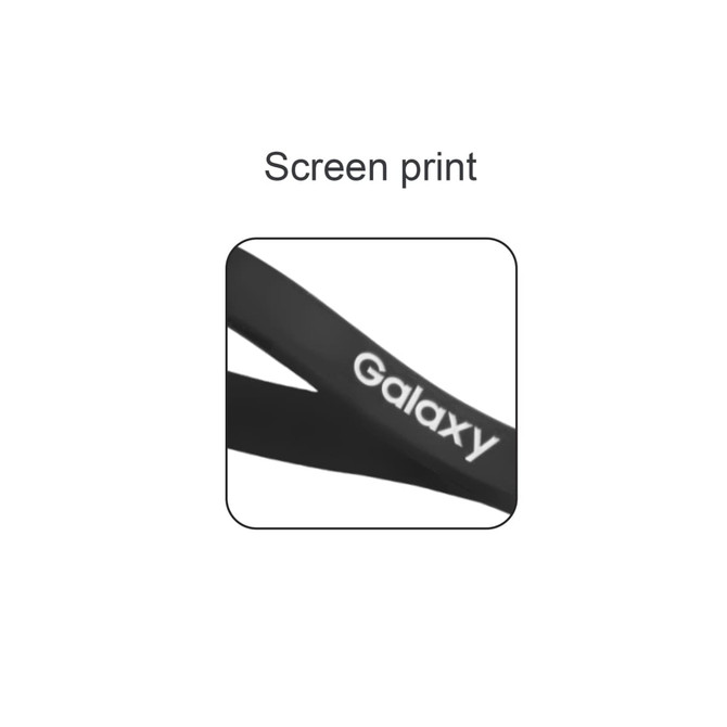 A black silicone key ring featuring screen print with a logo. Simple and durable design.