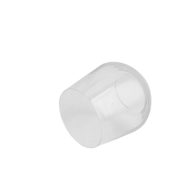 A clear glass wine glass with a rounded base and smooth surface, featuring an intricate design.